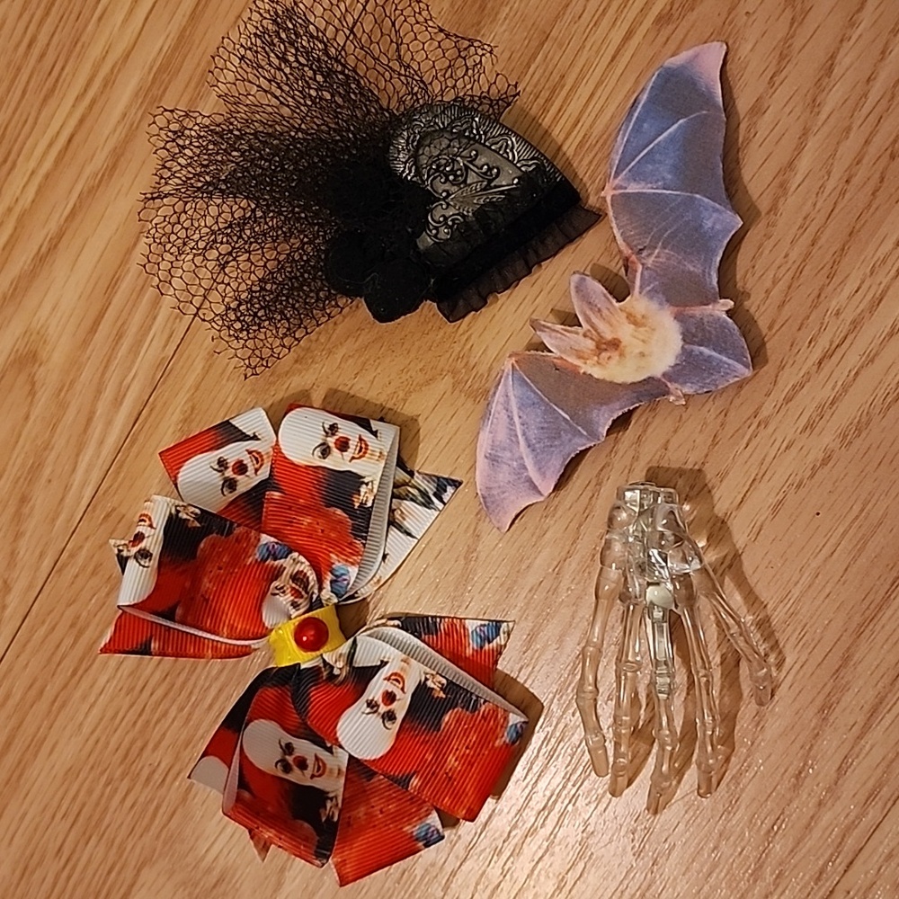 Set Of Spooky Goth Halloween Hair Accessories